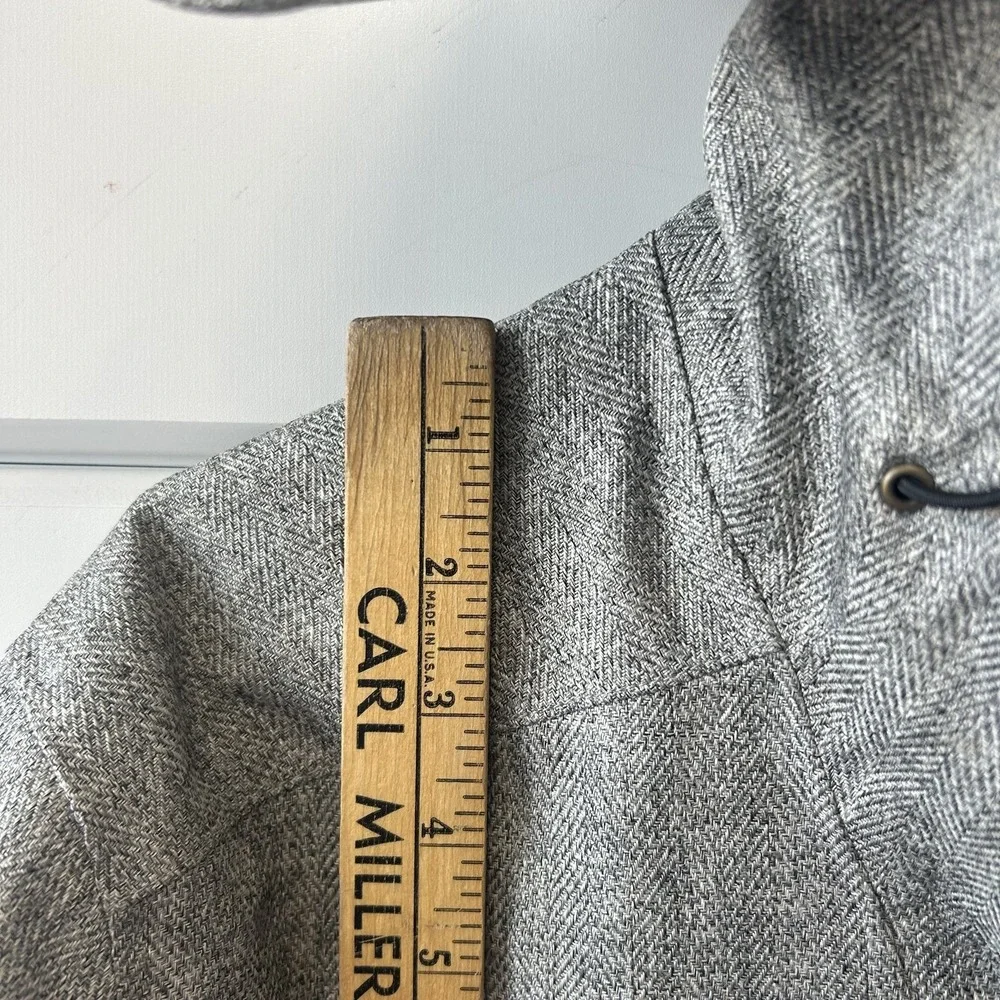 The North Face Mens L Hooded Jacket Grey Herringbone Black Colorblock Zip Up